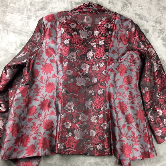 Guillaume Blazer Womens 2X Floral Tapestry Red Silver Metallic Holiday Jacket - Picture 15 of 16
